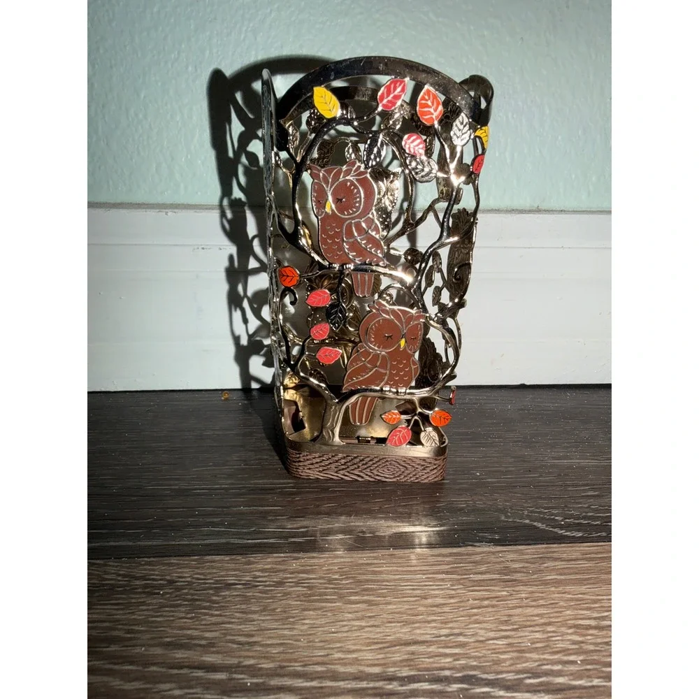 Bath and Body Works Soap Holder Owl Autumn Leaves Metal Decorative Sleeve